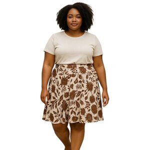 Gap Y2K (2002) Linen Floral Midi Skirt Brown Size 16 Plus Size Coastal Boho Cute